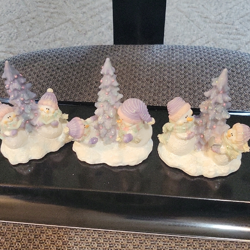 #10 Vintage Home Interiors Snowman Figurine Set with Lavender Accents